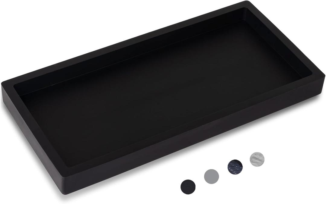 Bathroom Trays for Counter, Slicone Vanity Trays for Bathroom, Rectangle Sponge Holder for Kitchen Sink - Black (9.8" x 4.7" x 0.8")