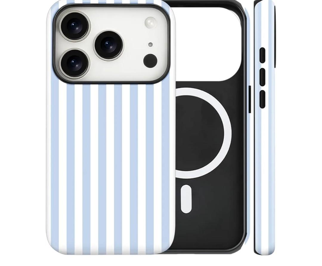 KANGHAR Compatible with iPhone 17 Pro Max Case 2025, Aesthetic Stripes Cute Pattern, Support for MagSafe Shockproof Cover for Girls Women -Blue