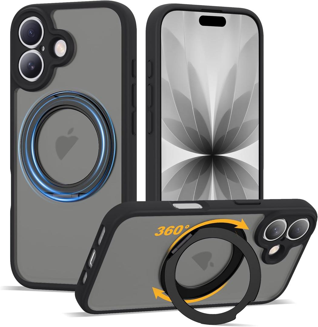 Compatible with iPhone 17 Case with Magnetic Ring Stand [Compatible with Mag-Safe] [Military-Grade Protection] 17 Phone Case 6.3",Black