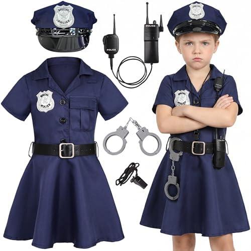 Gortykor Girls Police Officer Costume Cop Outfit for Girls Cop Halloween Dress Up L
