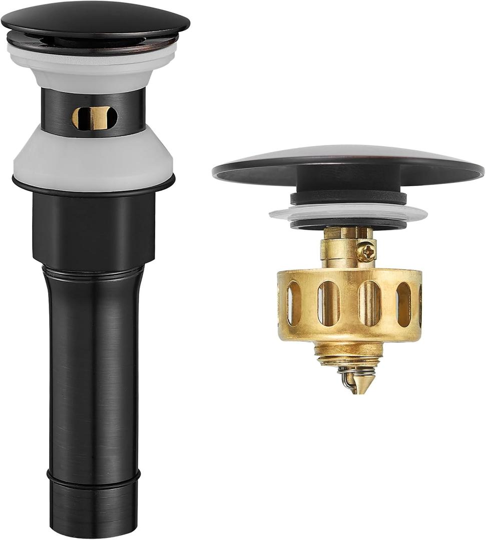 BESy Oil Rubbed Bronze Bathroom Sink Drain, Bathroom Faucet Vanity Sink Pop Up Drain Stopper with Overflow, Built-in Anti-Clogging Strainer, Oil Rubbed Bronze