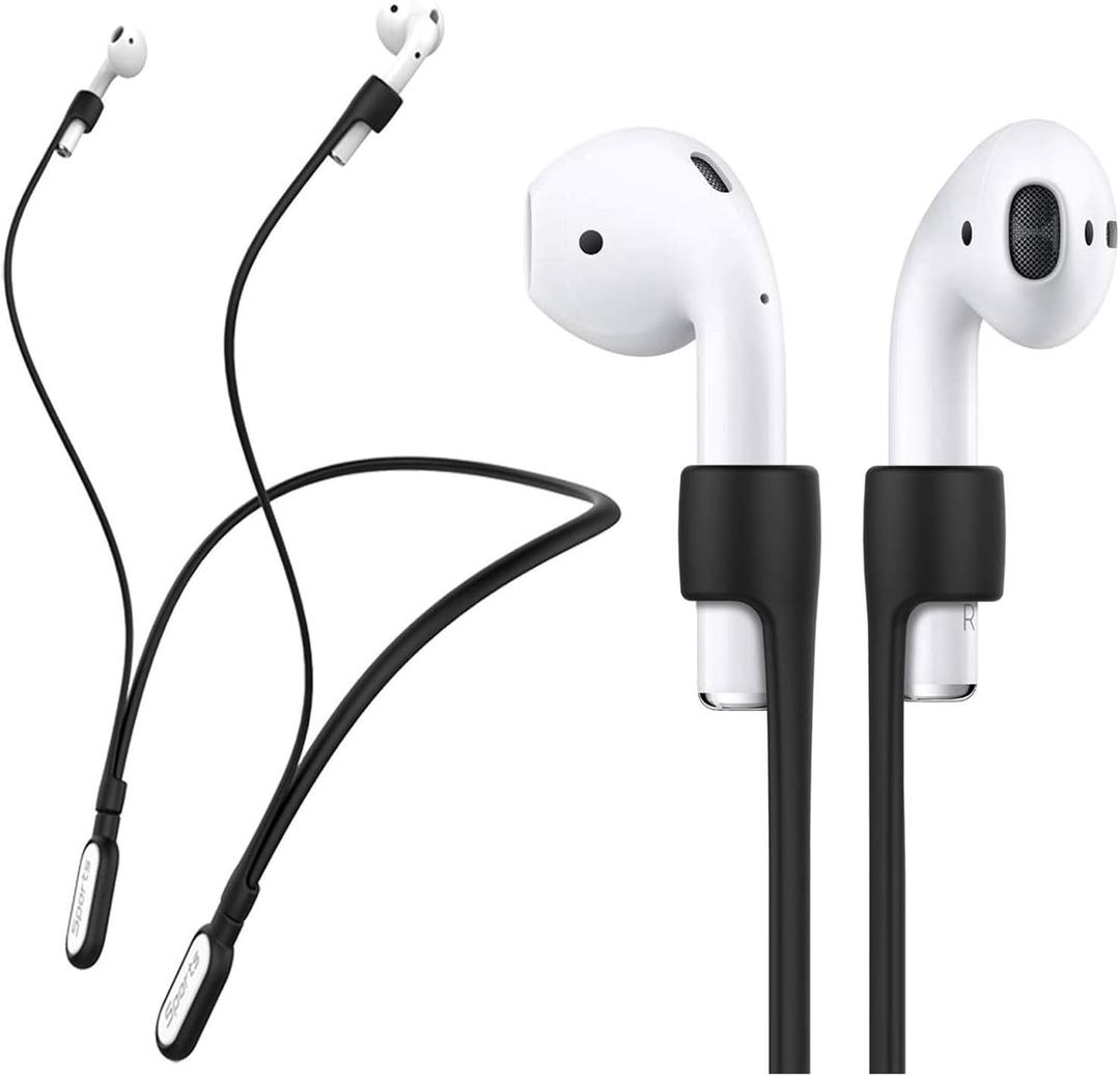 Compatible with for Airpods Pro 2 Strap, Silicone Anti-Lost Neck Strap Wire Cable Connector Sports Neckband for Airpods Pro 2/1, Airpods 4, 3, 2, 1, Black with White