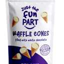 Just The Fun Part, Bite-Size Crispy Mini Waffle Cones, Filled With Premium Belgian White Chocolate, Great For Snacks, Desserts, Grab & Go - Kosher, White Chocolate, 4.23 Ounce (Pack of 1) (BBD 08/08/27)