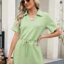 Deer Lady 2025 Casual Summer T Shirt Dress for Women Drawstring Short Sleeve V Neck Mini Shift Dresses with Pockets (Green, S)