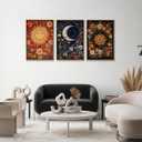ZZTCYSU Celestial Canvas Wall Art Sun Moon Star Framed Wall Art Vintage Floral Prints Gothic Mystical Artwork Astrology Boho Decor For Living Room Bedroom Bathroom 16"x24"