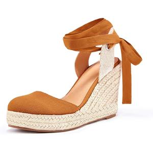 Ermonn Womens Espadrilles Wedge Sandals Platform Closed Toe Ankle Strap Lace Up Summer Shoes, Size 7