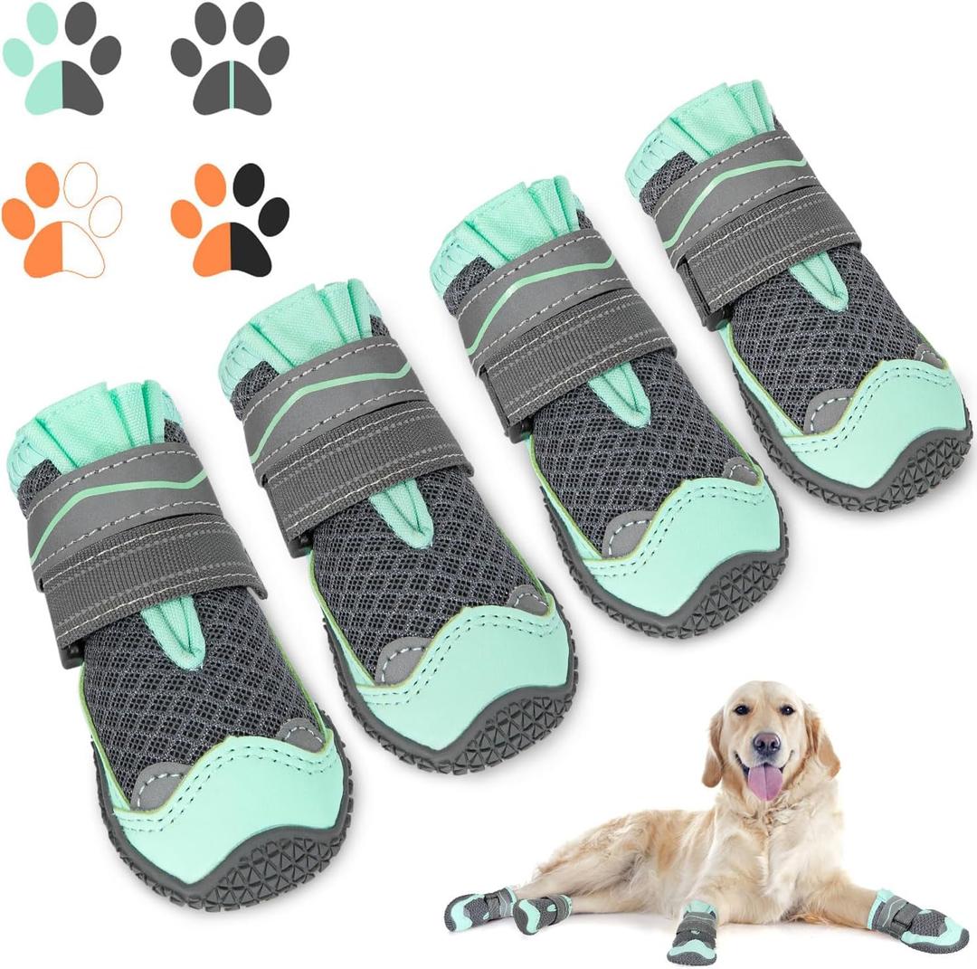 SlowTon Dog Shoes for Large Small Medium Dogs - Breathable Dog Boots for Summer Hot Pavement, Paw Protector for Outdoor Walking Winter Snow, Anti-Slip Rubber Dog Booties for Hard Floor (W, 1)