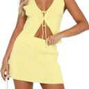MISSACTIVER Women Sexy Summer Two Piece Sweater Skirt Sets Sleeveless Lace Up Knit Crop Tank Top Bodycon Mini Skirts Outfits, M