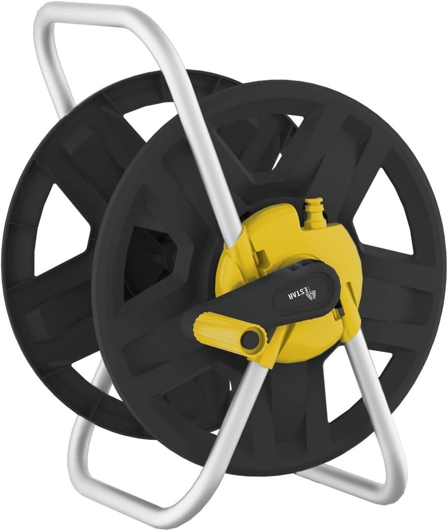 Water Hose Reel Cart, Holds 60-80 Ft of 5/8 Inch Hose, Yellow Wall Mounted Garden Hose Cart, Portable Hose Reel for Convenient Storage and Watering