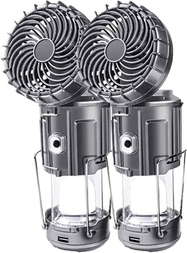 2Pack Solar Camping Lantern with Fan, 3-Way Power Source,Rechargeable Lanterns for Power Outages, Camping Lights for Tent Hurricane Emergency Camping Gear Must Haves (Standard-2PCS)