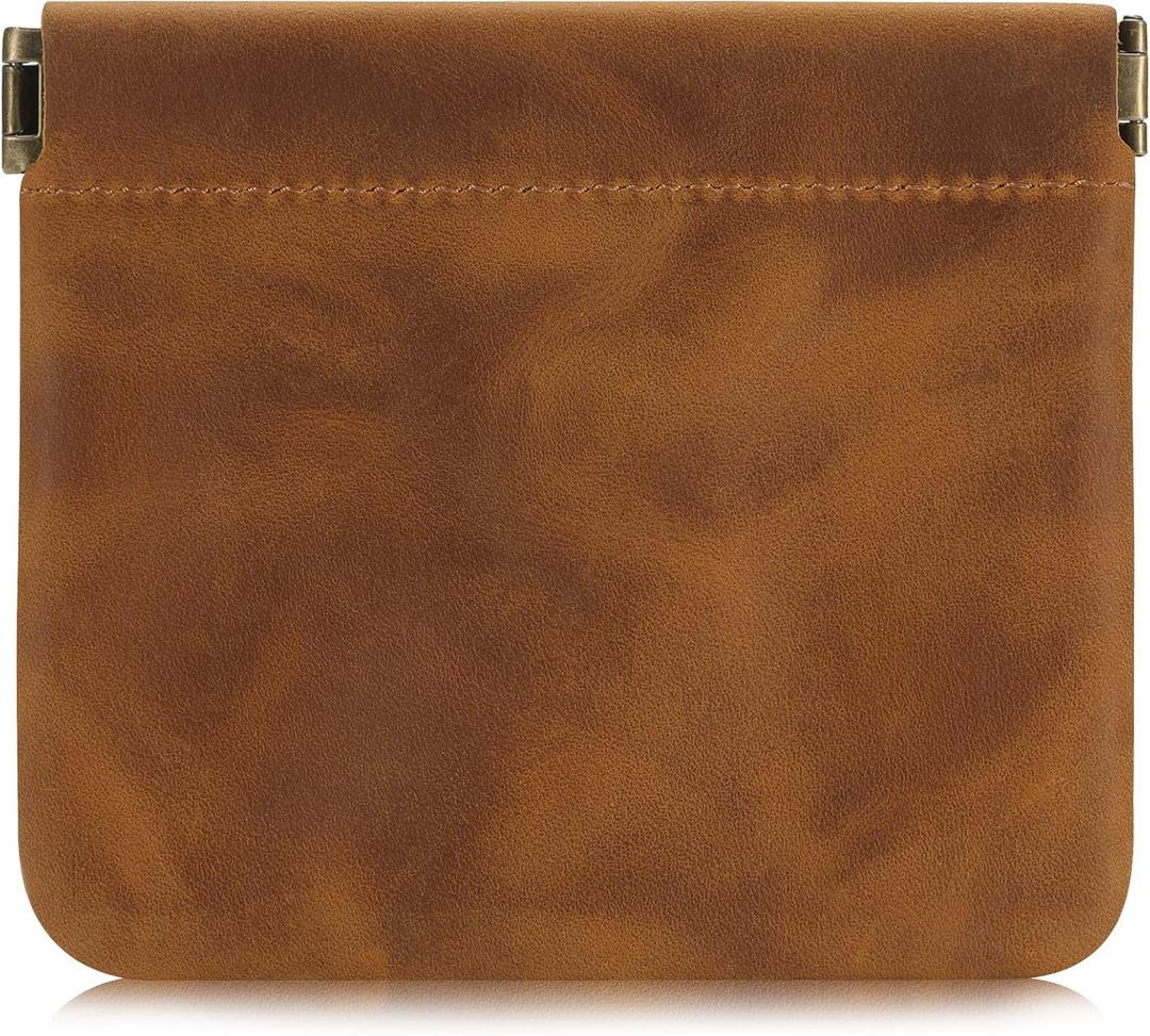 Jack&Chris Mini Coin Purse, Genuine Leather Small Coin Wallet, Leather Squeeze Coin Purse Pouch Change Holder For Men & Women, JC309 (Brown)