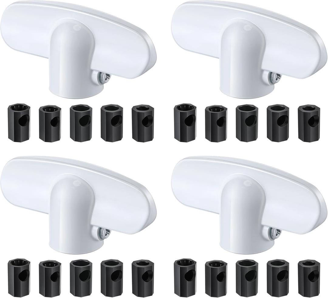 4 Pack Universal Tee Crank Casement Window Handles, Low Profile Design Prevents Interference with Window Coverings, Crank Replacement Handles, 1-1/8 x 2-3/8 (White)