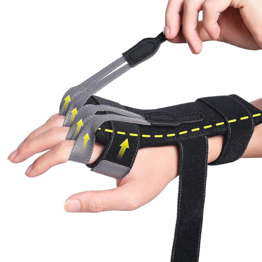 DrFinger Radial Nerve Palsy Brace Splint for Weak Finger, Wrist Drop, Crutch Palsy, Mcp Arthroplasty, Radial Nerve Injury, Finger Limp, Adjustable Hand Stabilizer fit Right & Left Hand - Black, Regular