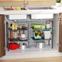 Under Sink Storage Organizer, Expandable 2 Tier Adjustable Under Sink Shelf Kitchen Storage Shelf Multifunctional Kitchen Bathroom Storage Shelf with 8 Removable Panels