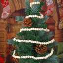 WILLBOND 3 Pieces 29.5 Feet Christmas Wooden Bead Garland Vintage Christmas Tree Bead Garland Round Wreath for Holiday Decorations(Beige)