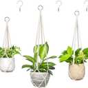 Dahey Macrame Plant Hanger Set of 3 with Hooks Indoor Hanging Planter Basket 35"/29"/23" Handmade Woven Cotton Rope Flower Pot Crochet Plant Holder Stand for Boho Home Decor No Tassels,Beige