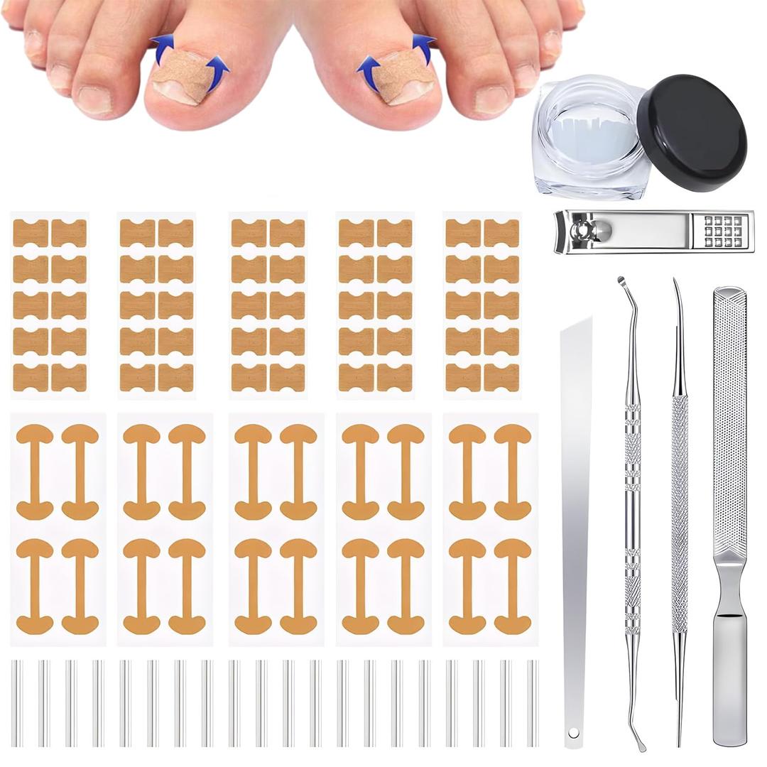Ingrown Toenail Corrector Set with Breathable Ingrown Toenail Strips Curved Toenails Corrector Patch, File and Lifter Professional Pedicure Tools for Women and Man