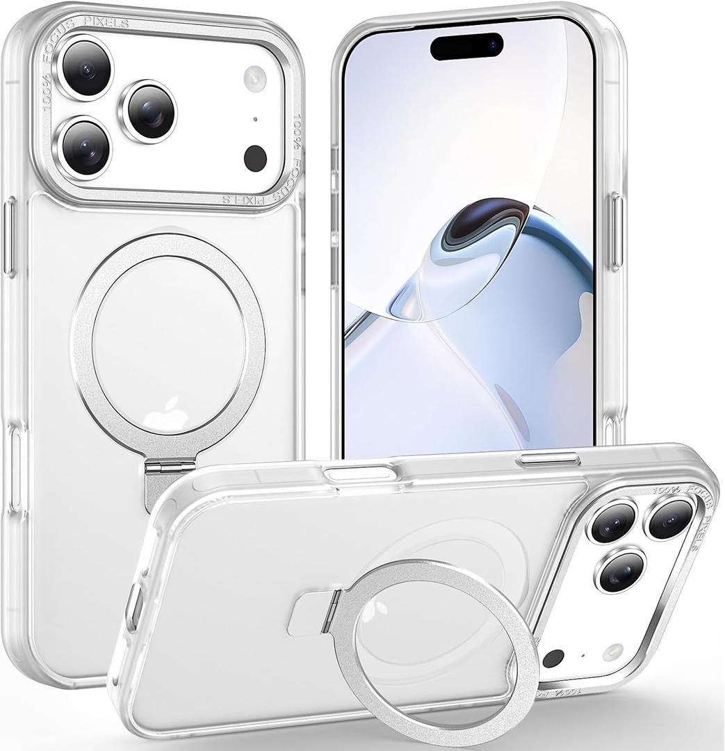 Magnetic for iPhone 17 Pro Case with Ring Stand, [10 FT Drop Protection] [Velvety Touch] Slim Translucent Matte Back Shockproof Phone Case for iPhone 17 Pro 6.3'', Frosted White