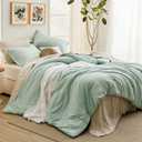 Bedsure King Size Comforter Set Sage Green, 7 Pieces Lightweight King Bedding Sets Boho, Bed in a Bag with Comforter, Sheets, Pillowcases & Shams, Contrasting Design