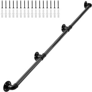 Pipe Handrails for Indoor Stairs9FT Metal Staircase Handrail, Black Galvanized Industrial Iron Hand Rail for Indoor & Outdoor Wall Mount Support, Wall Hand Railing,Safety Handle, Steps Baluster