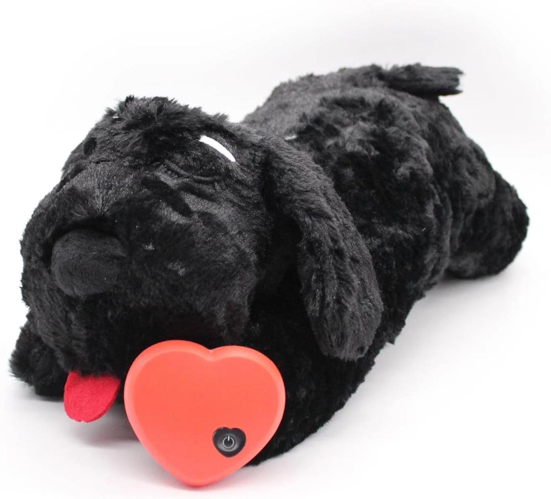 Puppy Heartbeat Stuffed Animal for Dog Heartbeat Toy Sleep Aid for Puppy Essentials Behavioral Training Anxiety Relief Calming Plush Pillow (Black)