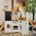 TaoHFE White Corner Play Kitchen with Lights,Kitchen Set for Kids Ages 3-8