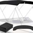 3 Bow Bimini Top Replacement Cover - 900D Polyester Canvas without Frame, Waterproof & UV-Proof Sun Shade Boat Canopy with Storage Boot for Jon Boats, Pontoon Boats (Black, 6'L x 46-73"W x 78"H)