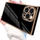 Designed for iPhone 15 Pro Max Case Rectangle, Works with Magnetic Wireless Charging, Full Lens Protection, Flexible TPU Electroplated Edge for Women Men Phone Case for iPhone 15 Pro Max Black