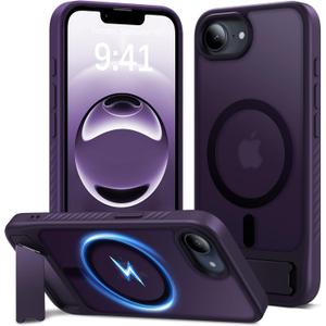 Eastinbox Magnetic for iPhone 17e & iPhone 16e Case with Stand [Compatible with MagSafe] [Built-in Invisible Kickstand] Matte Back Protective Phone Case for iPhone 17 e/16 e 6.1", Matte Purple