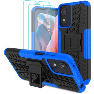 for Moto G Play 2024 Case with 2 Pack Screen Protector,Military Grade Shockproof, Heavy Duty Robust Bumper Cover with Kickstand for Motorola G Play 2024 Phone Blue
