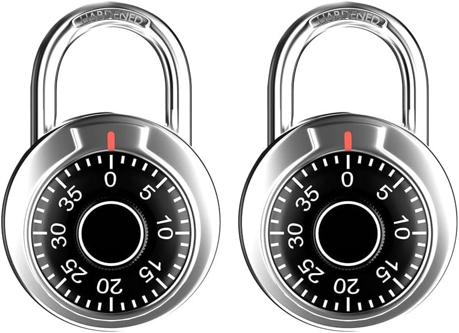 FIGODE Locker Lock, 2 in. Combination Lock, Keyless Padlock for Gym and School Lockers, Black Dial Lock, 2 Pack