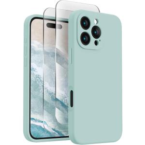 FireNova Designed for iPhone 16 Pro Case, Silicone Upgraded (Camera Protection) Phone Case with (2 Screen Protectors), Soft Anti-Scratch Microfiber Lining Inside, 2024, Mint Green