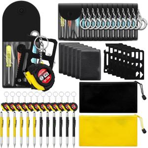 Lasnten 50 Pcs Mini Tape Screwdriver Keychain Set Employee Coworkers Gifts Father's Day Men Party Favors Gifts Bulk Measure Keychains Multitool Pen Card Tool Bag Pouch for Men Tool Organization