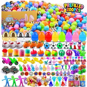 KissFuture 200 PCS Prefilled Easter Eggs with Toys Inside, Easter Eggs Filled for Egg Hunt, Easter Basket Stuffers for Kids, Easter Classroom Prizes, Easter Party Favors for Kids
