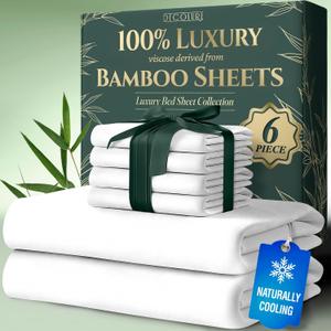 DECOLURE 100% Viscose Derived from Bamboo Sheets Queen Size 6pcs - Ultra Soft & Luxuriously Cooling, 17" Deep Pocket, Double Stitching, Perfect for Hot Sleepers - Queen Bed Sheets (White)