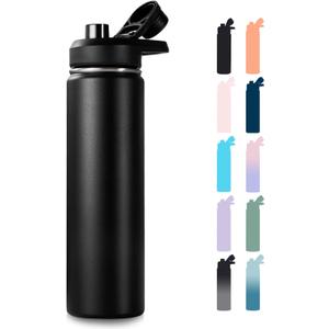 Fijinhom 24 oz Insulated Water Bottle with Handle, 304 Stainless Steel Water Bottles with Wide Mouth, Double Wall Vacuum Sports Water Bottle, BPA Free, Keep Cold and Hot, Black