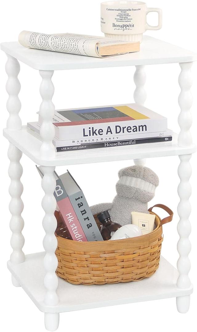 Fultyle End Table, Small Side Table with 3 Tier Open Shelf, Modern NightStand Bedside Table for Living Room, Bedroom, Office and Small Spaces (White)