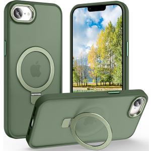 Magnetic for iPhone 17e Case & iPhone 16e Case with Ring Stand, [10 FT Drop Protection] [Velvety Touch] Slim Translucent Matte Back Shockproof Phone Case for iPhone 17e 6.1'', Midnight Green
