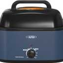 Sunvivi Roaster Oven, Electric Roaster Oven with Viewing Lid, 28lb 24-Quart Turkey Roaster with Unique Defrost/Warm Function, Large Roaster with Removable Pan & Rack, Stainless Steel, Blue