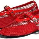 Coutgo Womens Mesh Ballet Flats Mary Jane Fishnet Ballerina Buckle Strap Comfortable Causal Dress Shoes.11