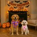 Halloween Dog Bandanas with Snap Button, 2 Pack Pumpkin & Ghost Pet Scarf for Boy & Girl, Premium Durable Fabric, Adjustable Fit, Spooky Bandana for Medium and Large Dogs (Large) (Halloween-Pink, Purple)
