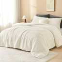 Andency Fleece King Comforter Set, 3 Pieces Beige Comforter Set for King Size Bed, Soft Warm Fluffy Fuzzy Cream Bedding Set for Winter (1 Comforter & 2 Pillowcases)