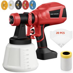 Cordless Paint Sprayer - Compatible with Milwaukee M18 18V Battery (Tool Only), Paint Spray Gun with 3 Spray Patterns & 5 Nozzles, 1200ml Tank, 700ml/min, Easy for Fence, Furniture, Cabinets, Doors (Red)