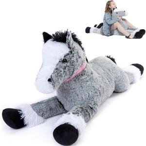 3 Feet Large Horse Stuffed Animal, 35 Inch Rideable Stuffed Pony Farm Plush Toy, Big Soft Horse Plush Pillow Christmas Birthday Gift for Kids (Gray)