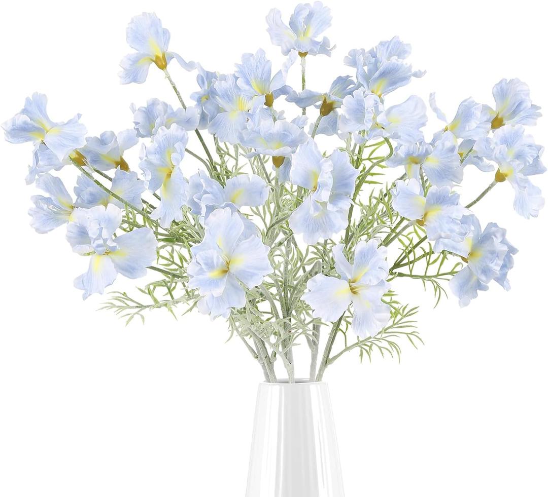 Iris Artificial Flowers 5Pcs 24.8" Faux Iris Flowers Realistic Silk Iris Flowers with Stems for Wedding Bridal Home Arrangements Office Table Centerpieces Decoration(Light Blue)