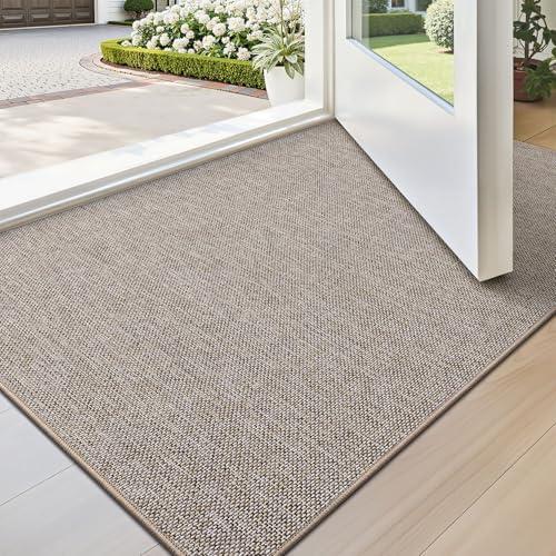 LUMI Ultra Thin Door Mat for Entryway, 24"x36" Low Profile Non Slip Rubber Backing Indoor Doormat, Easy Clean Welcome Entrance Mat for Inside House, Patio, Khaki Pack Of 2