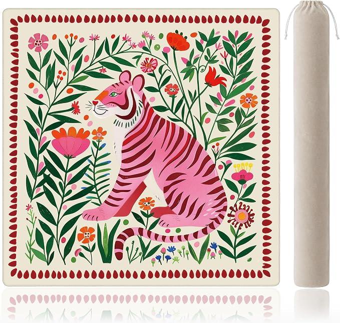 Pink Tiger Floral Mahjong Mat for Table
31.5x31.5 Inch; waterproof neoprene surface, non-slip backing, smooth tile play for American and Chinese mahjong nights