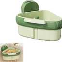 Suction Cup Sink Corner Rack, Suction Cup Sink Corner Rack Strainer, Triangle Storage Rack with Drain Hole, Corner Sink Trash Catcher for Food Waste (Green)