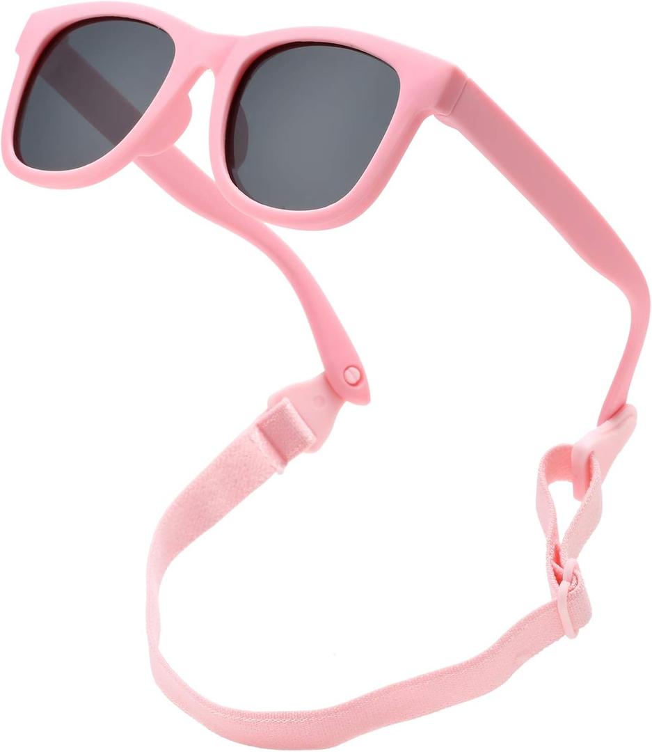 COASION Bendable Flexible Polarized Newborn Baby Sunglasses with Strap for Infant Boys Girls Age 0-12 Months CA8042 (C5* Matte Pink/Gray)
