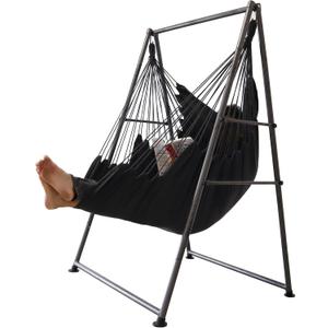 Hammock Chair Stand with X-Large Swing Chair with Footrest Anti-Tip Thickened Weather-Resistant Iron Pipe Swing Frame, 450Lbs Stand Capacity Quick Assembly for Indoor Outdoor (Dark Grey)